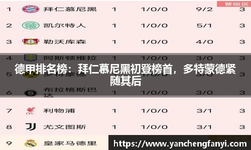 德甲排名榜：拜仁慕尼黑初登榜首，多特蒙德紧随其后